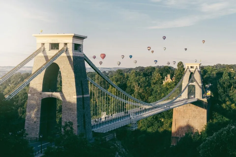 Hot air balloons above the Clifton Suspension Bridge