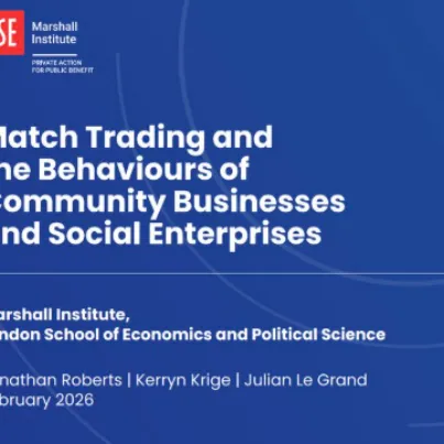 The cover of a report, reading Match Trading and the Behaviours of Community Businesses and Social Enterprises